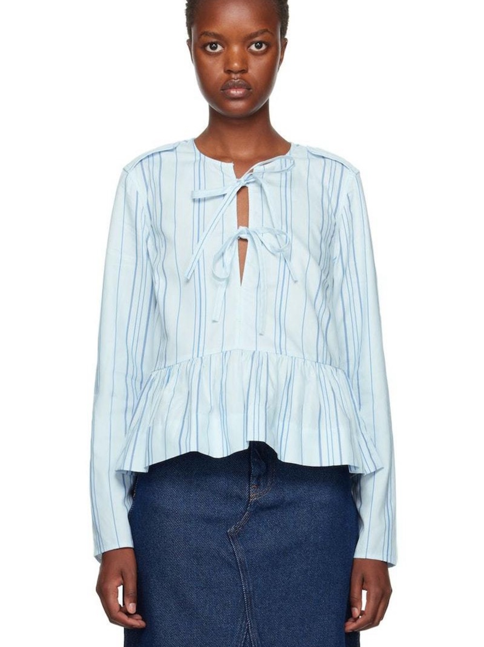 GANNI Blue Peplum Blouse